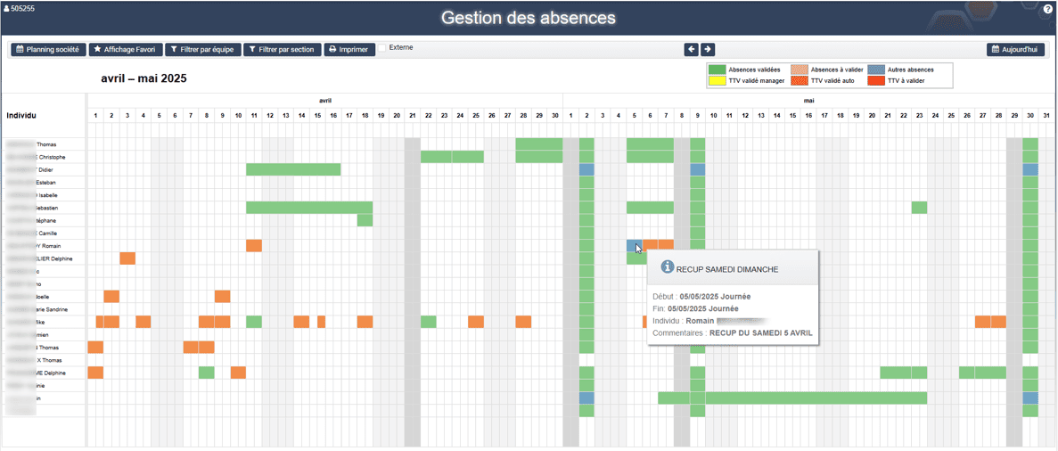 Planning des absences et télétravail dans le logiciel ERP HexaOpale