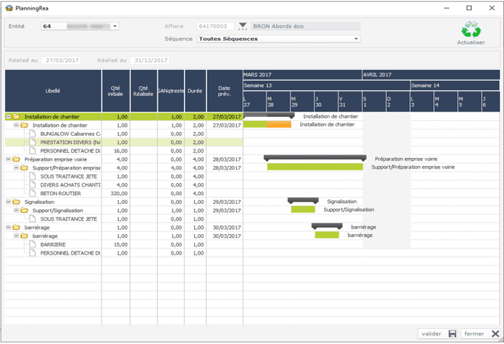 Réajustement du planning étude dans l'ERP HexaOpale