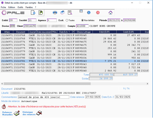 Suivi des créances et recouvrement dans le logiciel ERP HexaOpale